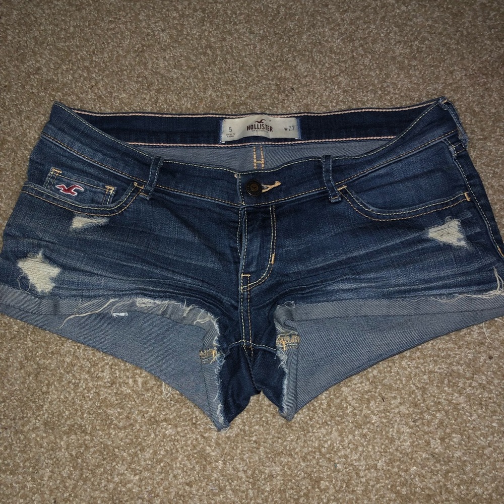 Hollister, dark wash shorts.